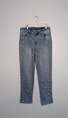 Judy Blue Boyfriend  Distressed Jeans Womens 11/30 Blue High Rise Bleach Splash